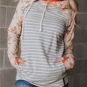 Ampersand Ave Striped and Floral Hoodie with Double Hood (GUC)